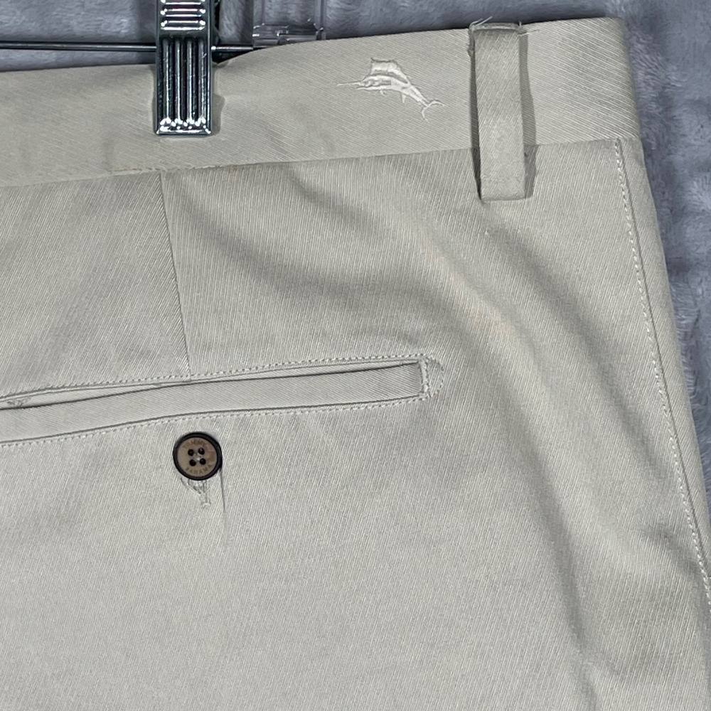 Tommy Bahama Mens 40x30 Khaki Silk Cotton Blend Flat Front Straight Leg Pants
